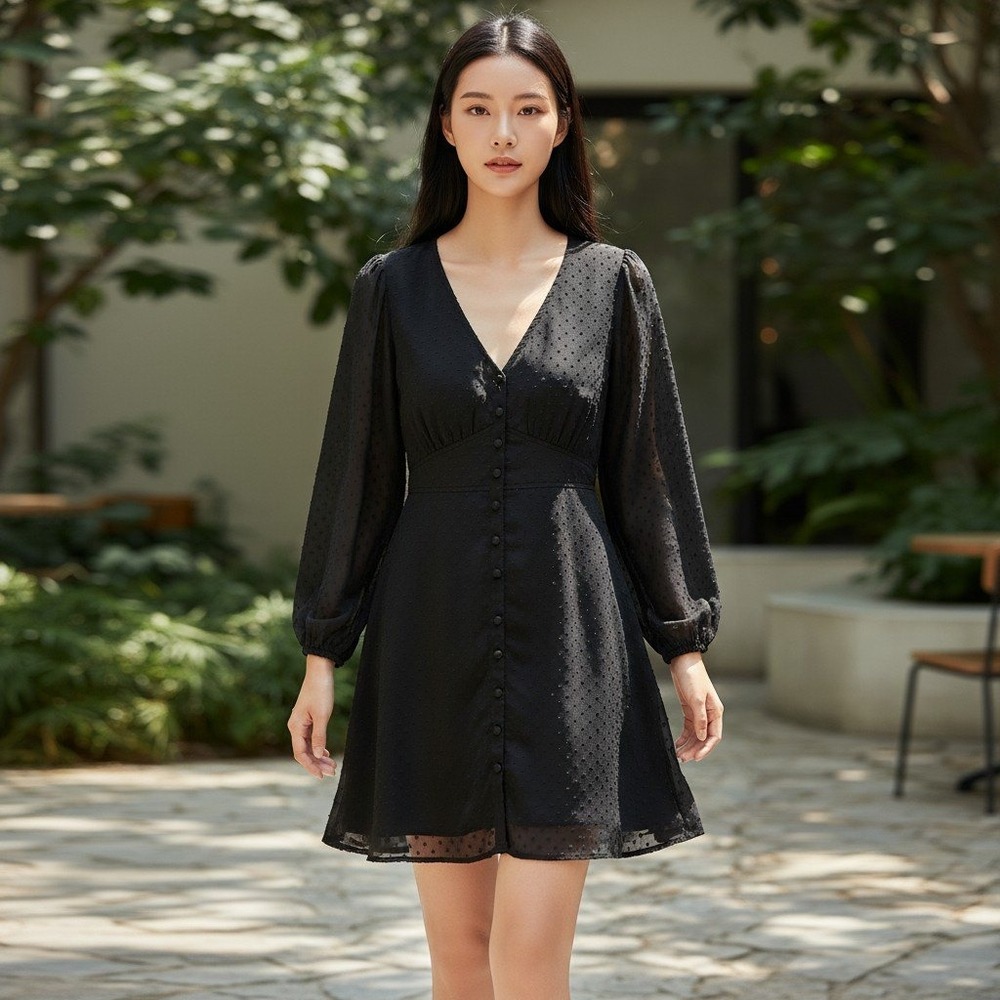 Abercrombie & Fitch Mini Dress Womens MP Black Clip Dot Button Whimsigoth Boho